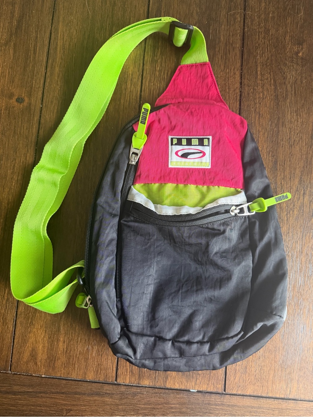 90’s Puma- Neon Green, Pink & Charcoal Sling Bag